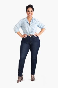 Calça Jeans Cigarrete Plus Size Riluts Azul Cintura Alta Amaciada