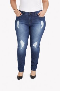 Calça Jeans Skinny Feminina Rasgada Muito Mais Azul com Elastano - 53993