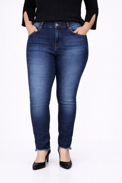 Calça Jeans Skinny Feminina Via Laurence Azul Barra Desfiada