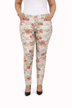 Calça Skinny Feminina em Sarja Estampada Muito Mais Cintura Intermediária