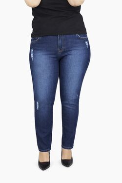 Calça Jeans Skinny Feminina Destroyed Índigo Muito Mais Cintura Média