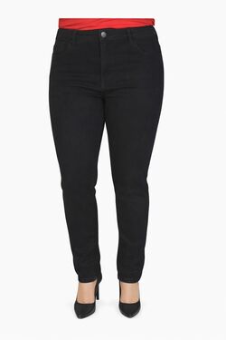 Calça Skinny Feminina em Sarja Preta Riluts Cintura Intermediária