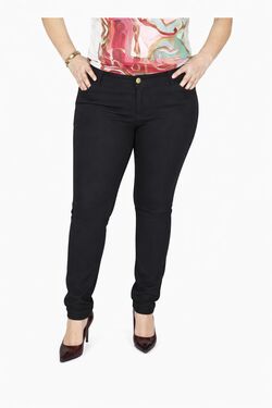 Calça Skinny Feminina em Sarja Jet Black Muito Mais com Detalhe Lateral