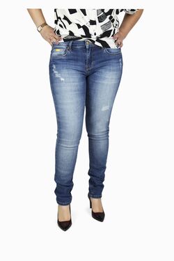 Calça Jeans Cigarrete Feminina La Rossi Azul com Elastano Lavagem Puída