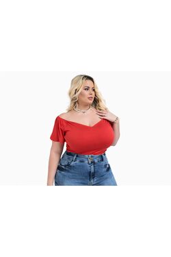 Blusa Cropped Plus Size Fit Well com Decote em Elástico – Poliéster com Elastano
