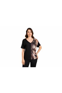 Blusa Feminina Plus Size Estampada Preto Miravest Manga Curta