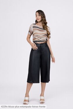 Blusa Feminina Plus Size Estampa Moderna Bege Miravest Casual - 54022