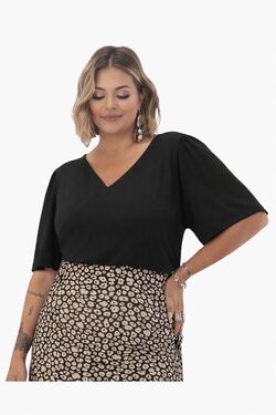 Blusa Plus Size Manga Curta Frente Transpassada Secret - 54027
