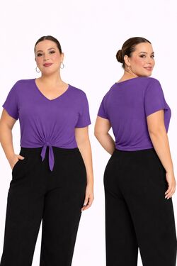 Blusa Plus Size Rovitex Amarradinha na Frente em Viscose com Elastano - Gola V