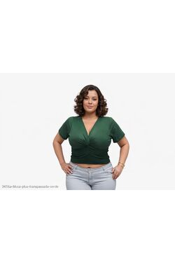 Blusa Cropped Plus Size Transpassada Fit Well em Poliéster com Elastano