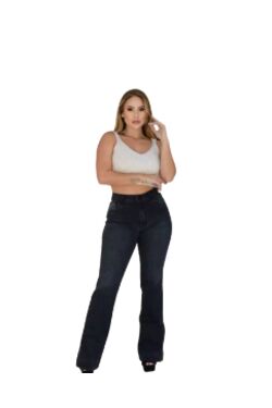 Calça Jeans Flare Feminina Preta Bolso Faca Shyros com Elastano