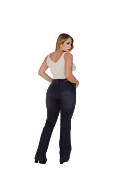 Calça Jeans Flare Feminina Preta Bolso Faca Shyros com Elastano - 54049