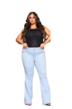Calça Jeans Flare Plus Size Azul Claro Credencial com Elastano