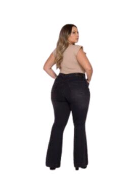 Calça Jeans Flare Plus Size Preta Shyros com Elastano - 54055