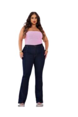 Calça Jeans Flare Plus Size Azul Escuro Credencial com Elastano