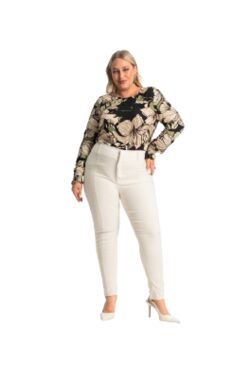 Calça Bengaline Plus Size Off White Secret Cintura Alta com Elastano