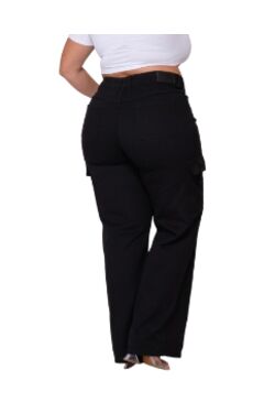 Calça Cargo Plus Size Preta Shyros em Brim 100% Algodão com 6 Bolsos - 54065