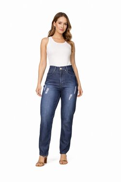 Calça Jeans Mom Feminina Destroyed R Sete Cintura Alta