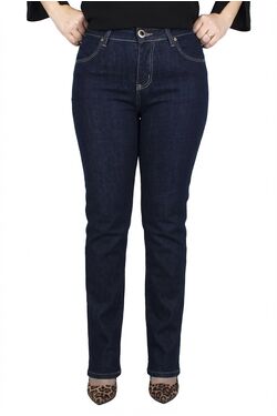 Calça Jeans Reta Feminina Muito Mais Índigo Cintura Alta com Elastano