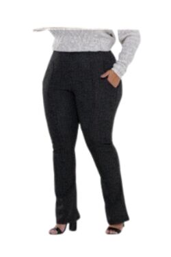 Calça Bailarina Plus Size Jacquard Preta Jaú Tricot Cintura Elástica