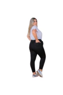 Calça Jogger Plus Size Preta Shyros Sarja com Elastano