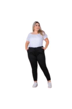 Calça Jogger Plus Size Preta Shyros Sarja com Elastano - 54093
