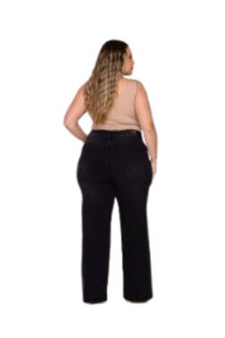 6 - Calça Jeans Wide Leg Plus Size Preta Shyros com Elastano - 54099