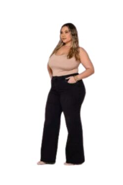 6 - Calça Jeans Wide Leg Plus Size Preta Shyros com Elastano - 54100
