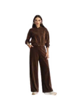 Calça Feminina Wide Leg em Plush Marrom Rovitex Cintura Elástica