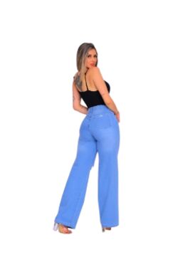 Calça Jeans Wide Leg Feminina Azul Claro Destroyed Shyros - 54106