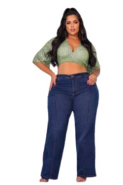 Calça Jeans Wide Leg Plus Size Azul Escuro Credencial com Elastano