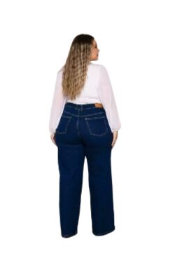 Calça Jeans Wide Leg Plus Size Azul Shyros Cintura Alta - 54115