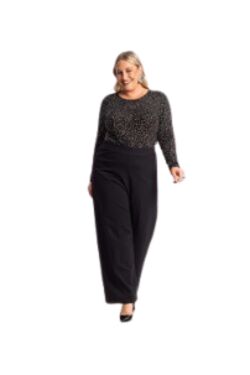 Calça Pantalona Plus Size Preta Secret em Ponto Roma com Cintura Elástica - 54118