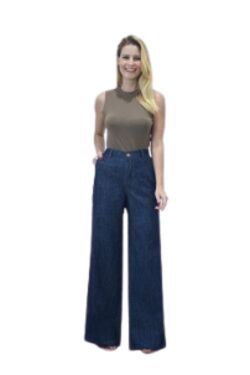 Calça Wide Leg Sport Fino Muito Mais – Jeans Azul – Cintura Alta