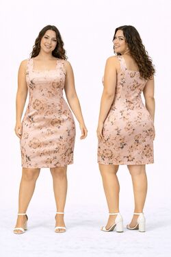 Vestido Tubinho Feminino Estampa Flores Rosa Miravest com Elastano	