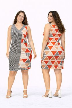 Vestido Tubinho Feminino Geométrico Miravest com Elastano Modelagem Grande