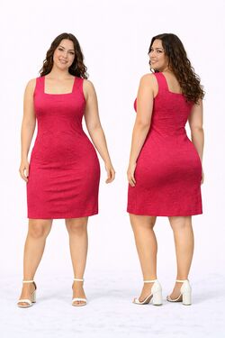 Vestido Tubinho Pink Texturizado Miravest em Poliamida com Elastano Modelagem Grande