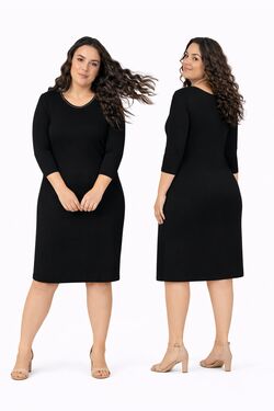 Vestido Plus Size Feminino Manga 7/8 Rovitex em Viscose com Elastano