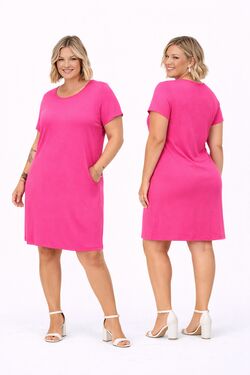 Vestido Plus Size Canelado Reto Groselha Viscose com Elastano Secret