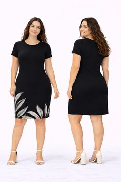 Vestido Feminino Rovitex em Malha Fria Preto com Estampa Moderna