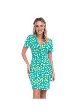 Vestido Feminino Slim Rovitex em Malha Viscose Floral com Decote V - 54152