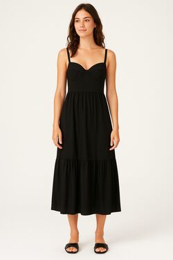 Vestido Midi Feminino de Alça Rosa FitWell com Babado na Barra - 54158