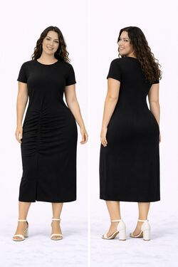 Vestido Midi Feminino Molecotton Rovitex com Fenda Frontal - 54162