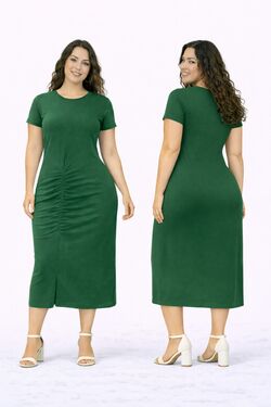Vestido Midi Feminino Molecotton Rovitex com Fenda Frontal