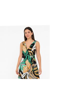 Vestido Feminino Estampado Bege em Liganete Transpassado FitWell