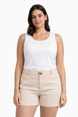 Short Alfaiataria Feminino Meia Coxa Bege Six One com Elastano