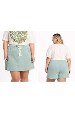 Shorts Saia Plus Size Off White Secret com Elástico e Amarração