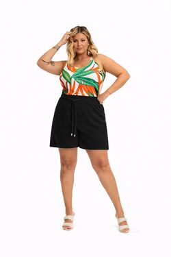 Short Alfaiataria Feminino Plus Size Preto Secret com Elástico e Bolsos