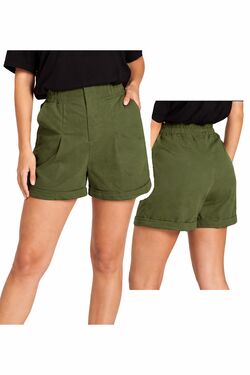 Short Alfaiataria Feminino Meia Coxa Endless Verde Grama com Elastano Conforto