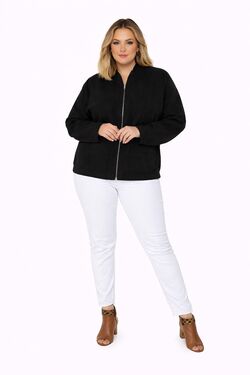 Blusão Plus Size Feminino com Zíper Cor Preto Secret